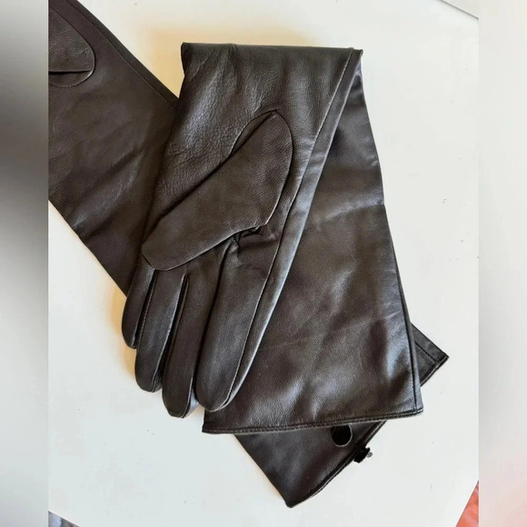 New Fashion LV Long Gloves leather 100% dark brown 7.5 - Picture 5 of 8